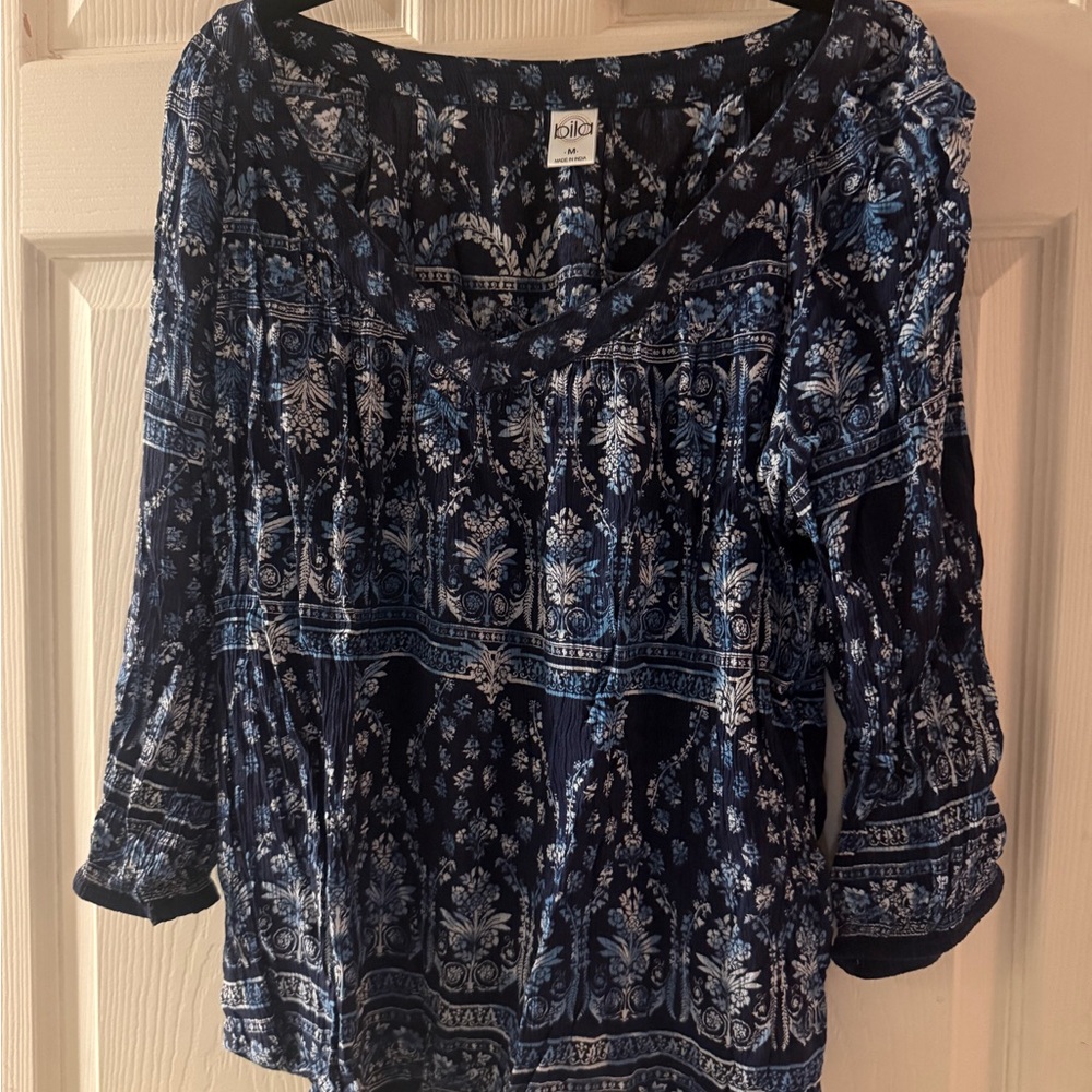 Bila Midnight Blue Patterned Blouse
